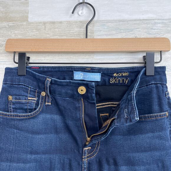 7 For All Mankind B(air) Stretch Skinny Ankle Jeans Dark Wash Mid Rise Womens 25 - Picture 3 of 9